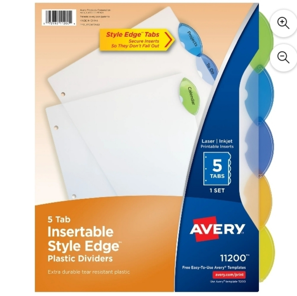 Avery Insertable Style Edge Plastic Dividers, 5-Tab, Printable Inserts, Multicol